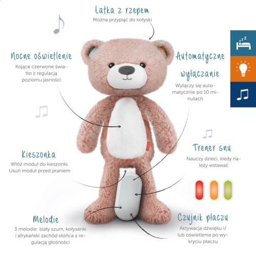 Zazu BRODY Trener Snu i Szumiąca Przytulanka Miś Pink