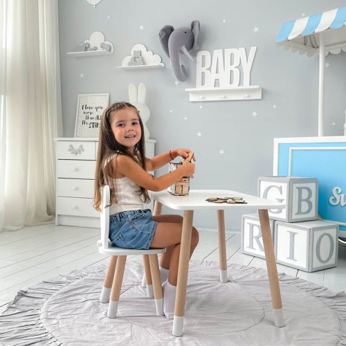 Stolik dla dziecka biały z krzesłem miś LalaKids