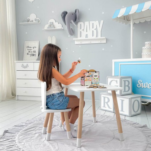 Stolik dla dziecka biały z krzesłem miś LalaKids