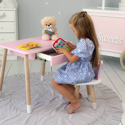 Stolik dla dziecka z szufladą różowy i krzesłem korona LalaKids