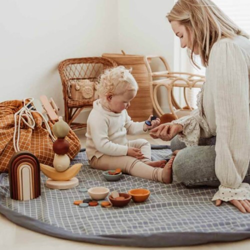 Worek i mata do zabawy 2w1 Organic Grid Blue Play&Go