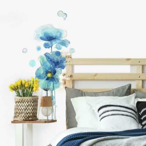 Naklejki kwiaty niebieskie maki akwarela RoomMates