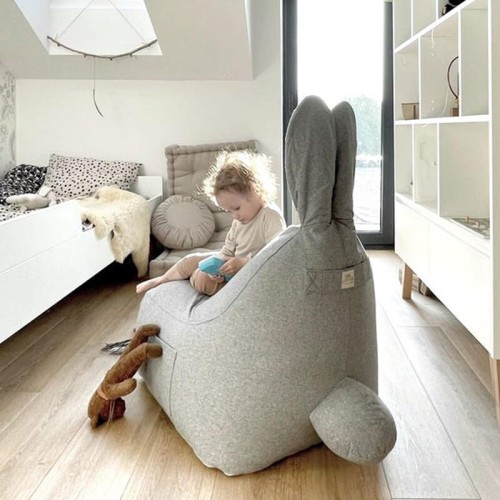 Uszata pufa siedzisko z oparciem Funny Bunny szary