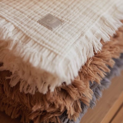 Jollein kocyk do wózka fotelika i kołyski muślinowy 100x75 cm FRINGE Ivory