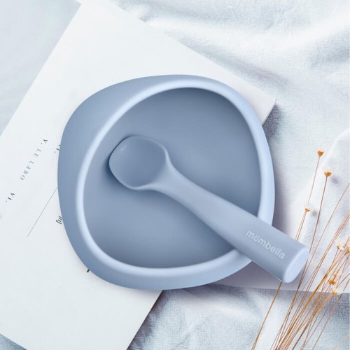 Miseczka z przyssawką i łyżeczka Light Blue Mombella