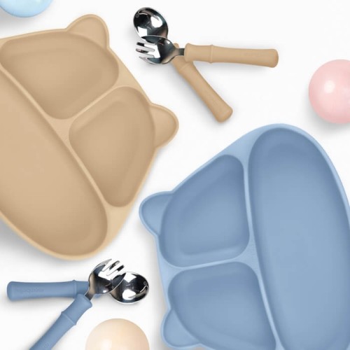 Mombella metalowe sztućce dla dzieci Panda Light Brown