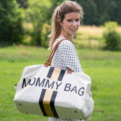 Torba Mommy Bag paski czarno złote Childhome