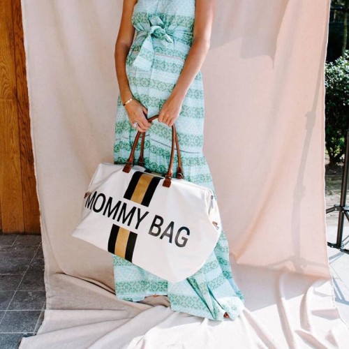 Torba Mommy Bag paski czarno złote Childhome
