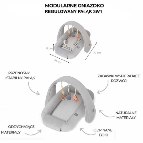Modularne gniazdko niemowlęce z pałąkiem do zabawy 3 w 1