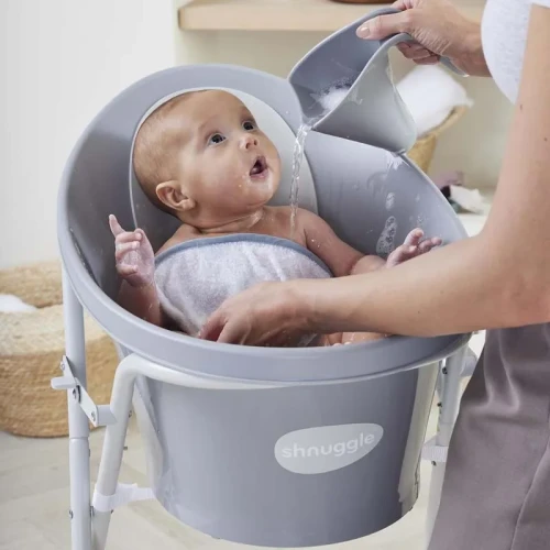 Wanienka dla niemowlaka z odpływem Baby pebble grey Shnuggle (7).webp