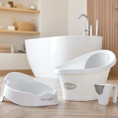 Wanienka dla niemowlaka z odpływem Baby white & grey Shnuggle