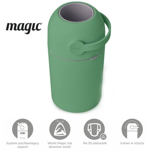 Kosz na zużyte pieluchy Magic Majestic - zielony (na 25 pieluch) + worki