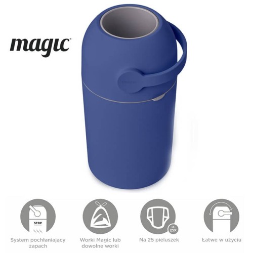 Kosz na zużyte pieluchy Magic Majestic - kobaltowy (na 25 pieluch) + worki