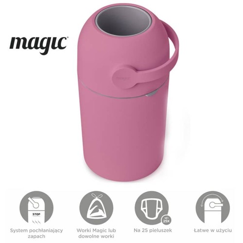 Kosz na zużyte pieluchy Magic Majestic - ciemny róż (na 25 pieluch) + worki