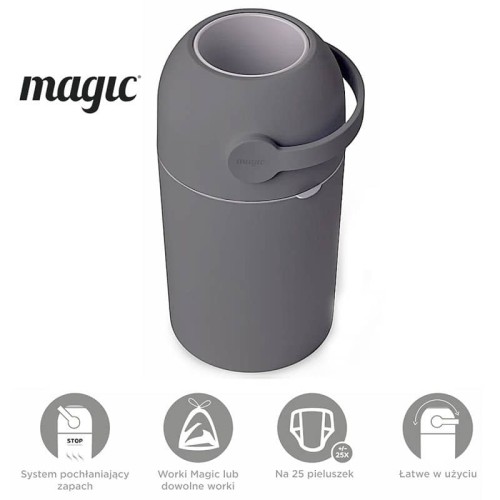 Kosz na zużyte pieluchy Magic Majestic - grafitowy (na 25 pieluch) + worki