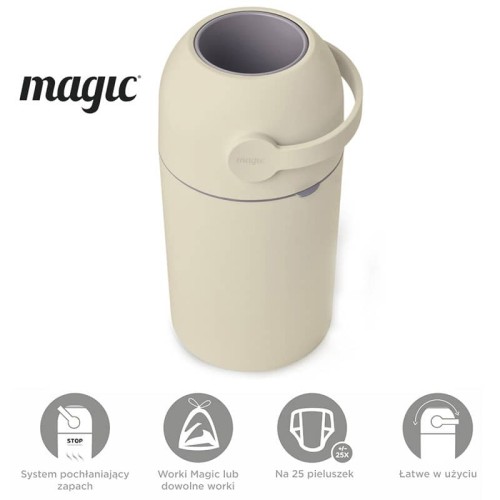 Kosz na zużyte pieluchy Magic Majestic - beżowy (na 25 pieluch) + worki