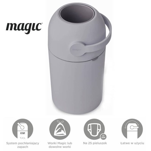 Kosz na zużyte pieluchy Magic Majestic - ciemny szary (na 25 pieluch) + worki