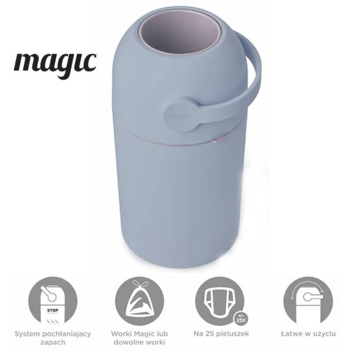 Kosz na zużyte pieluchy Magic Majestic - niebieski (na 25 pieluch) + worki
