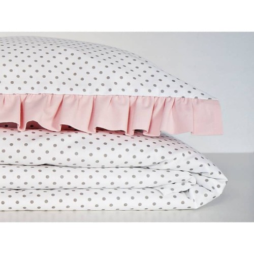 Pościel z falbanką biała szare kropki 120x90 Dolly
