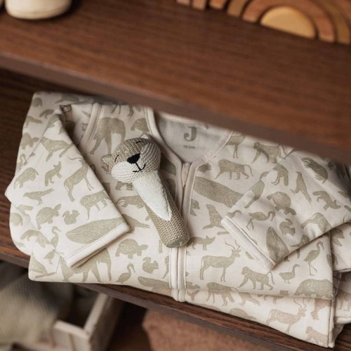 Jollein śpiworek niemowlęcy do spania całoroczny z odpinanymi rękawami ANIMALS OLIVE GREEN 70 cm