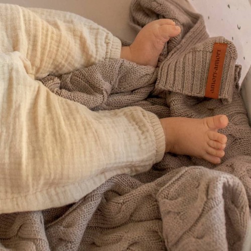 Kocyk wełna Merino Arendelle delikatny brąz Amori Amori