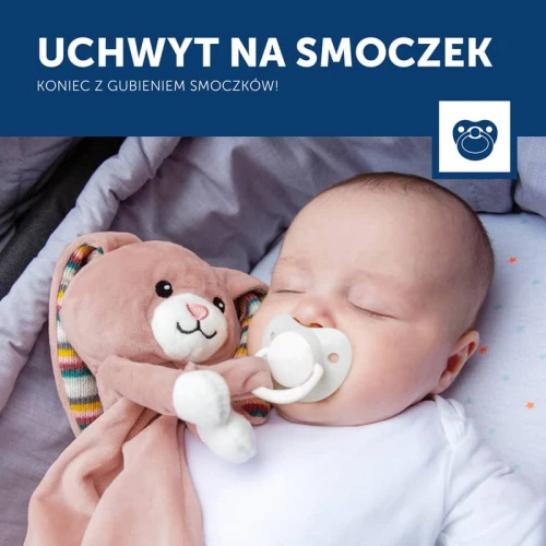 Przytulanka szumiąca królik Becky  z uchwytem na smoczek Zazu