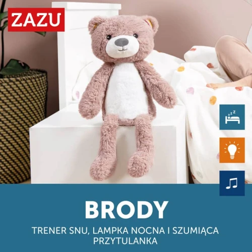 Trener snu i szumiąca przytulanka miś Brody pink Zazu
