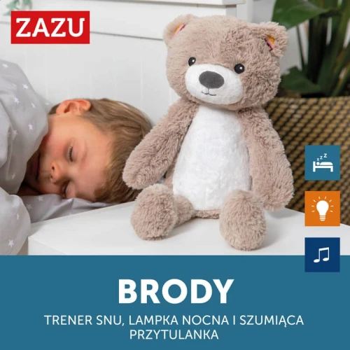 Trener snu i szumiąca przytulanka miś Brody taupe  Zazu