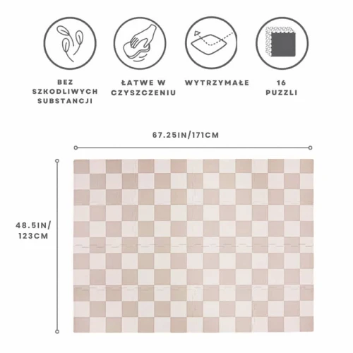 Mata piankowa EVA Checkerboard Beige - puzzle podłogowe 3 Sprouts