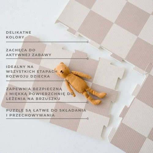 Mata piankowa EVA Checkerboard Beige - puzzle podłogowe 3 Sprouts
