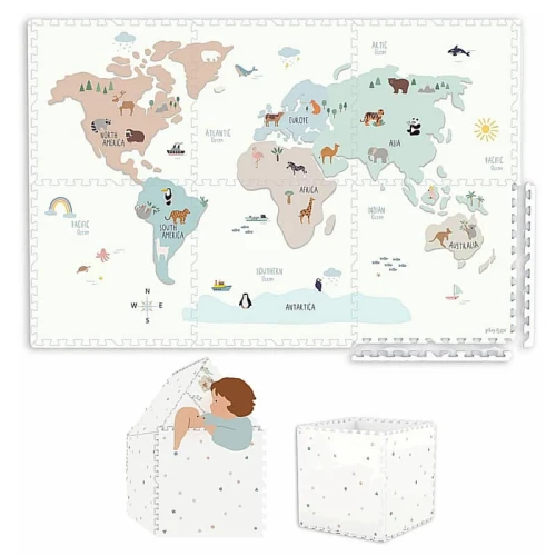 Mata dwustronna Tiloo piankowa 3w1 Worldmap 120x180cm Play&Go