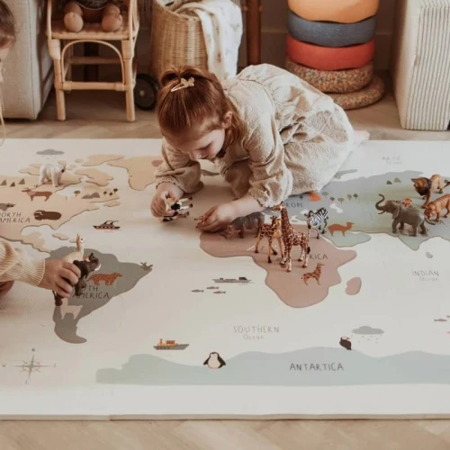 Mata dwustronna Tiloo piankowa 3w1 Worldmap 120x180cm Play&amp;Go