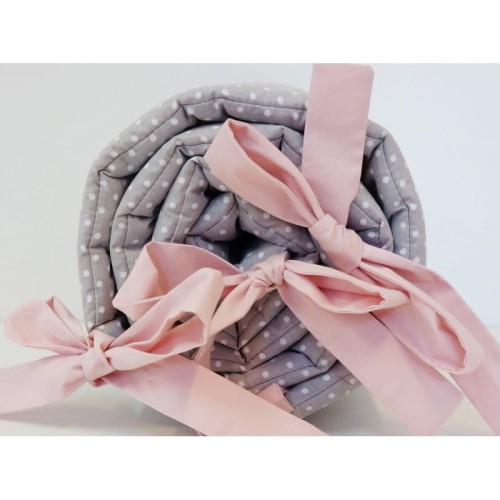 Ochraniacz szary kropki białe kokardy pudrowy róż Dolly