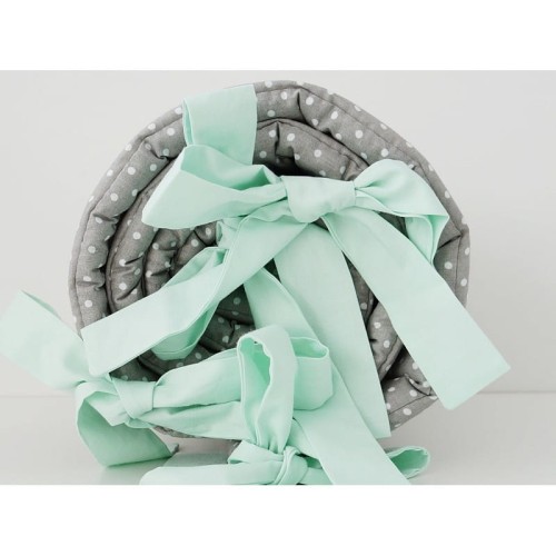 Ochraniacz szary kropki białe kokardy miętowe Dolly