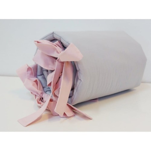 Ochraniacz gładki szary kokardy pudrowy róż Dolly