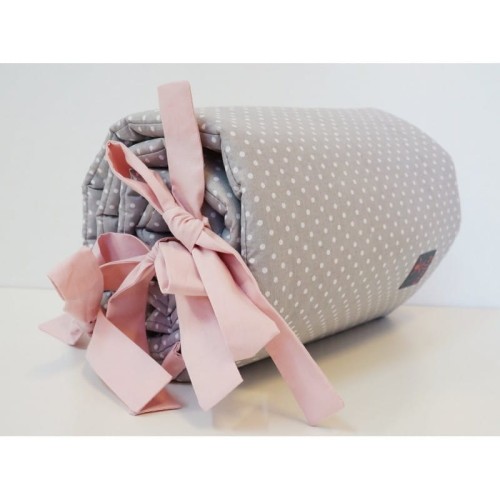 Ochraniacz szary kropki białe kokardy pudrowy róż Dolly