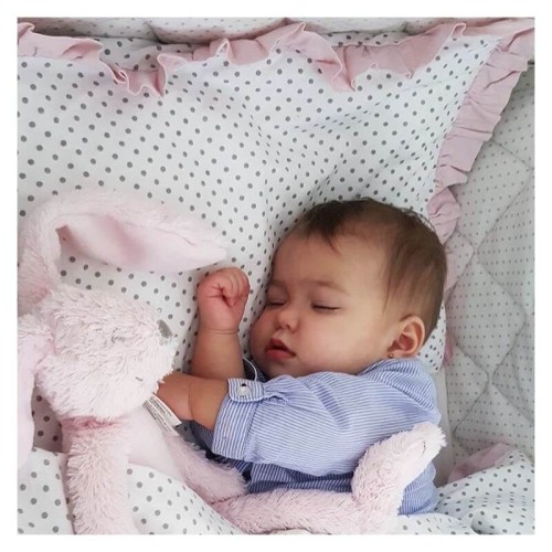 Pościel z falbanką biała szare kropki 120x90 Dolly