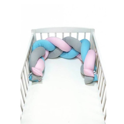 Ochraniacz do łóżeczka warkocz niebieski róż szary SuperMami