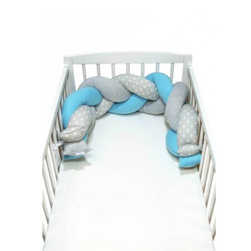 Ochraniacz do łóżeczka warkocz niebieski róż szary 140 cm SuperMami