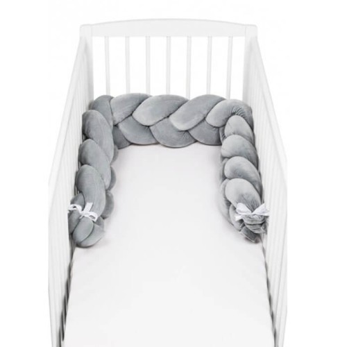 Ochraniacz do łóżeczka warkocz szary welur 200cm SuperMami
