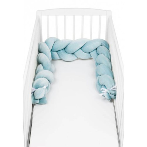 Zestaw kojec+ochraniacz warkocz 200 cm niebieski welur SuperMami