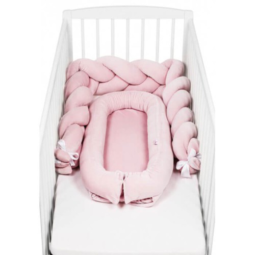 Zestaw kojec+ochraniacz warkocz 200 cm różowy welur SuperMami