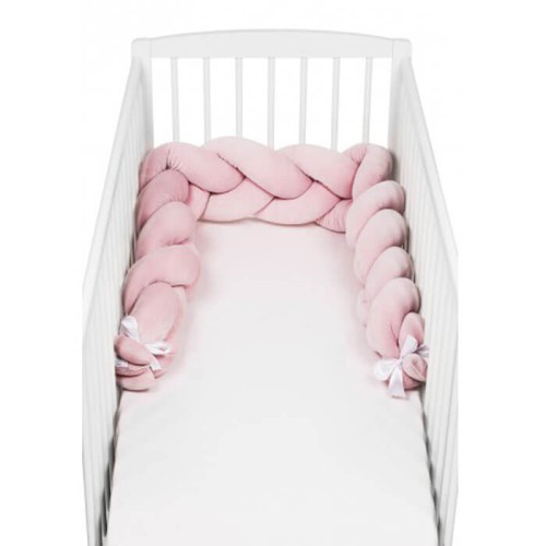 Zestaw kojec+ochraniacz warkocz 200 cm różowy welur SuperMami