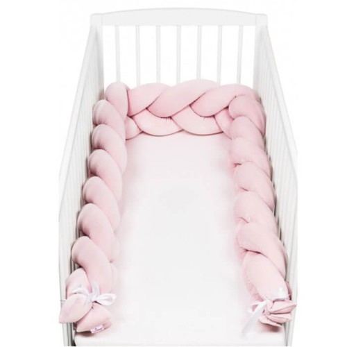 Zestaw kojec+ochraniacz warkocz 300 cm różowy welur SuperMami