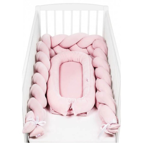 Zestaw kojec+ochraniacz warkocz 300 cm różowy welur SuperMami