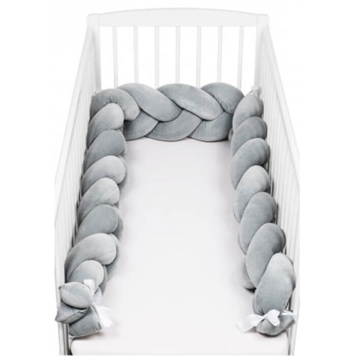 Zestaw kojec+ochraniacz warkocz 300 cm szary welur SuperMami