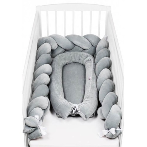 Zestaw kojec+ochraniacz warkocz 300 cm szary welur SuperMami