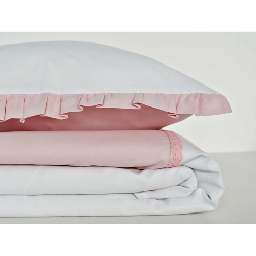 Pościel z falbanką puder z bielą 120x90 Dolly