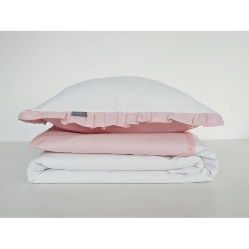 Pościel z falbanką puder z bielą 120x90 Dolly