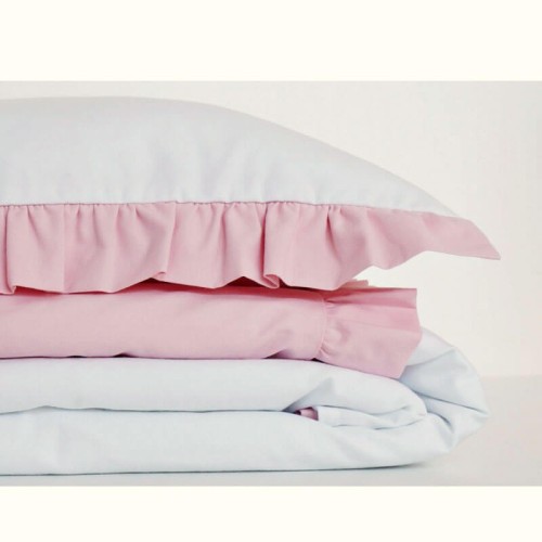 Pościel z podwójną falbanką pudrowo biała 120x90 Dolly